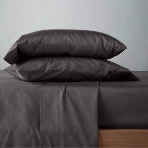 Queen 500 Thread Count Washed Supima Sateen Solid Sheet Set Dark Gray